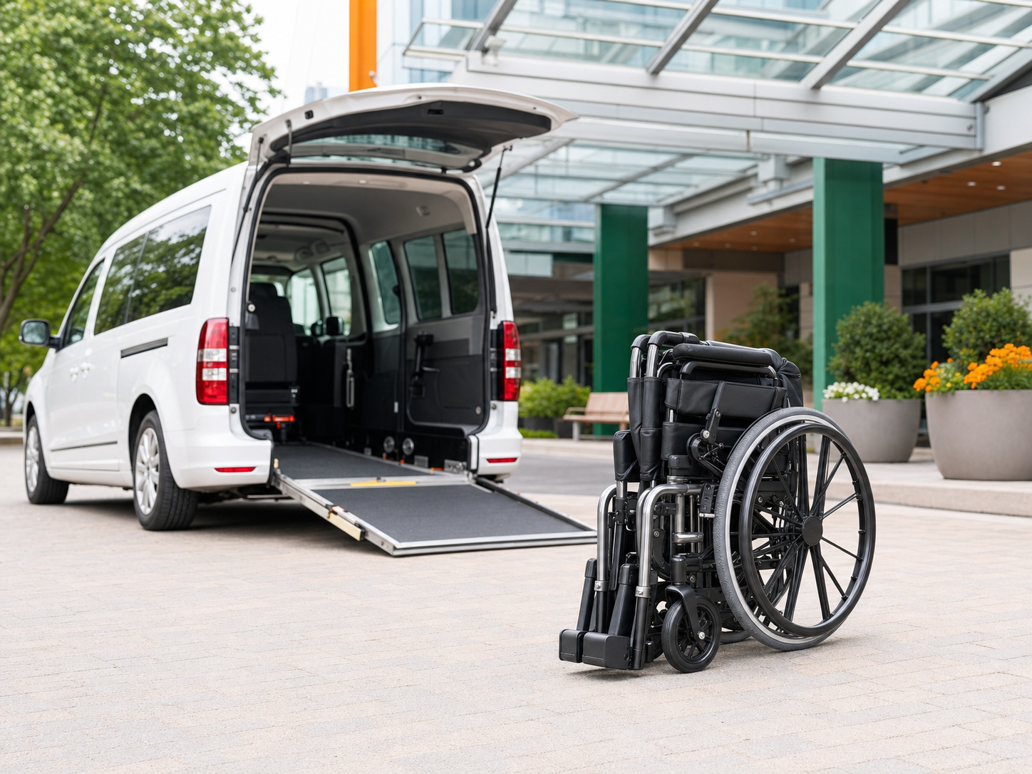 Folding wheelchair ready for accessible transport