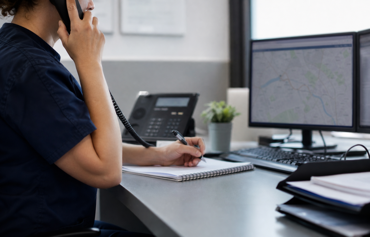 Transport coordinator taking a booking call